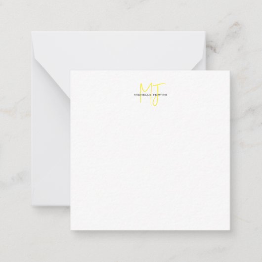 Aantrekkelijk Monogram Geel Wit Modern Minimalist Notitiekaartje (Voorkant)