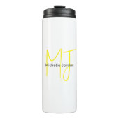 Aantrekkelijk Monogram Geel Wit Modern Minimalist Thermosbeker (Voorkant)