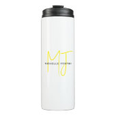 Aantrekkelijk Monogram Geel Wit Modern Minimalist Thermosbeker (Voorkant)