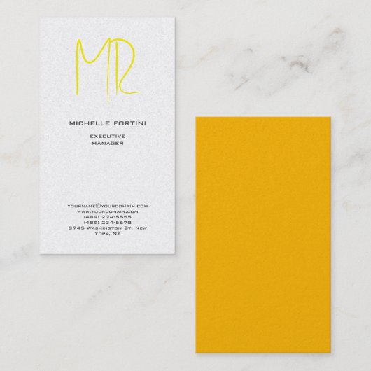 Aantrekkelijk Monogram Geel Wit Modern Minimalist Visitekaartje (Voorkant / Achterkant)