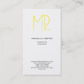 Aantrekkelijk Monogram Geel Wit Modern Minimalist Visitekaartje (Voorkant)