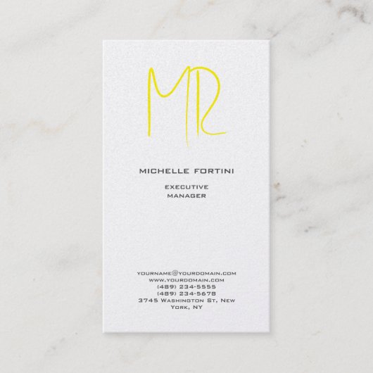 Aantrekkelijk Monogram Geel Wit Modern Minimalist Visitekaartje (Voorkant)