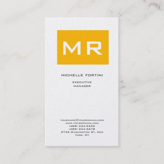 Aantrekkelijk Monogram Geel Wit Modern Minimalist Visitekaartje (Voorkant)