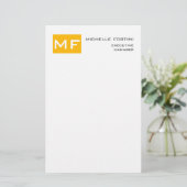 Aantrekkelijk Monogram Geel Wit Modern Minimalisti Briefpapier (Staand voorkant)