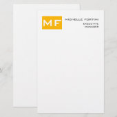 Aantrekkelijk Monogram Geel Wit Modern Minimalisti Briefpapier (Voorkant / Achterkant)