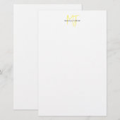 Aantrekkelijk Monogram Geel Wit Modern Minimalisti Briefpapier (Voorkant / Achterkant)