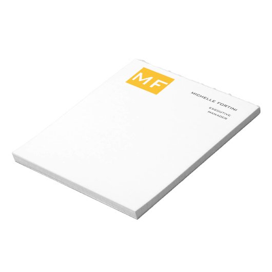Aantrekkelijk Monogram Geel Wit Modern Minimalisti Notitieblok (Linkerzijde)