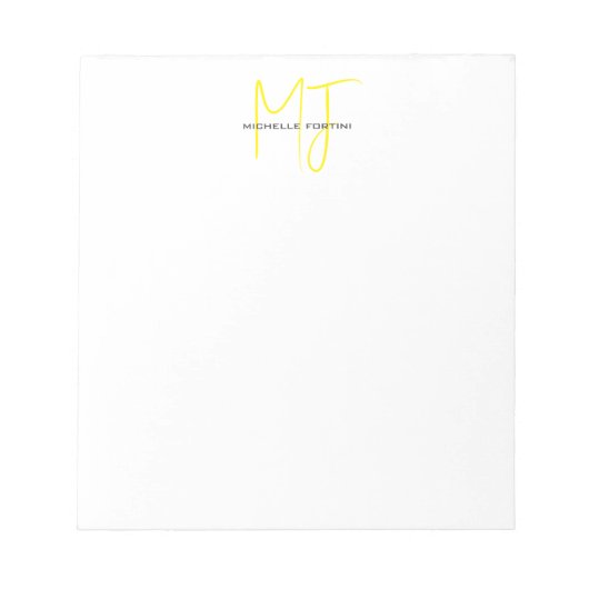 Aantrekkelijk Monogram Geel Wit Modern Minimalisti Notitieblok (Voorkant)