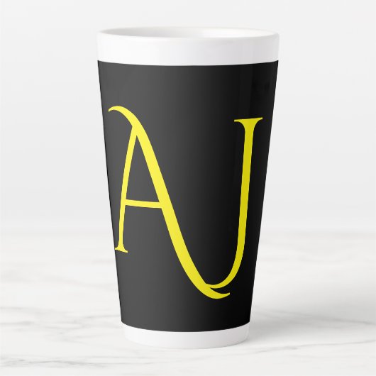 Aantrekkelijk Monogram Geel Zwart Modern Minimalis Latte Mok (Voorkant)