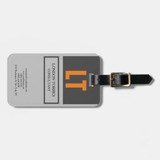 Aantrekkelijk Monogram Grijs Eenvoudig  Bagagelabel (Voorkant horizontaal)