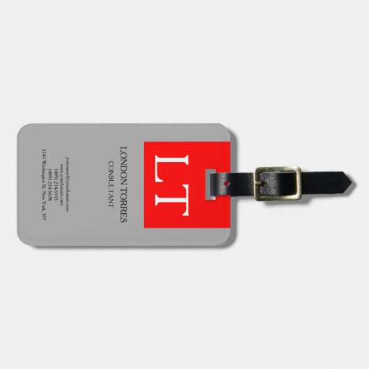 Aantrekkelijk Monogram Grijs Rood Wit Vlak Bagagelabel (Voorkant horizontaal)