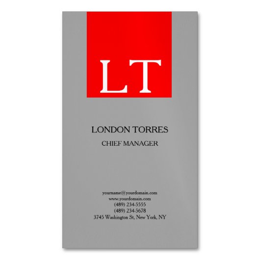 Aantrekkelijk Monogram Grijs Rood Wit Vlak Magnetisch Visitekaartje (Voorkant Verticaal)