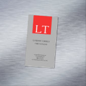 Aantrekkelijk Monogram Grijs Rood Wit Vlak Magnetisch Visitekaartje (Voorbeeld)