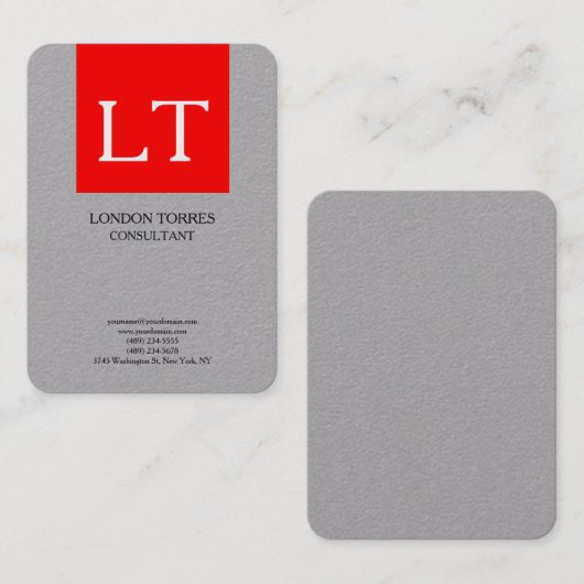 Aantrekkelijk Monogram Grijs Rood Wit Vlak Visitekaartje (Voorkant / Achterkant)