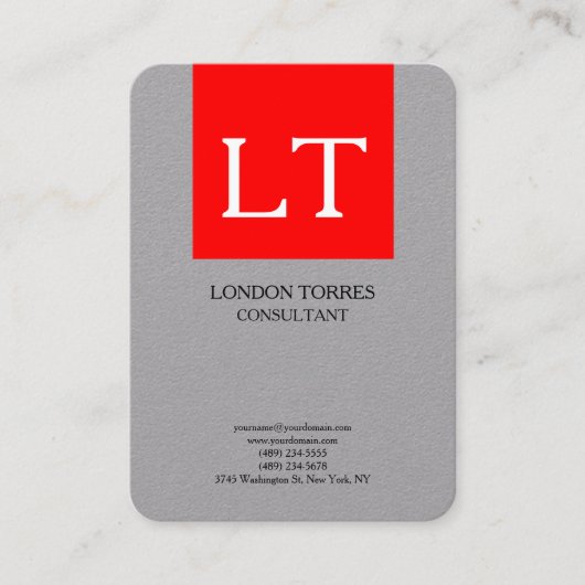 Aantrekkelijk Monogram Grijs Rood Wit Vlak Visitekaartje (Voorkant)