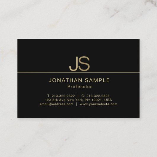 Aantrekkelijk Monogram Modern Elegant Zwart Goud L Visitekaartje (Achterkant)