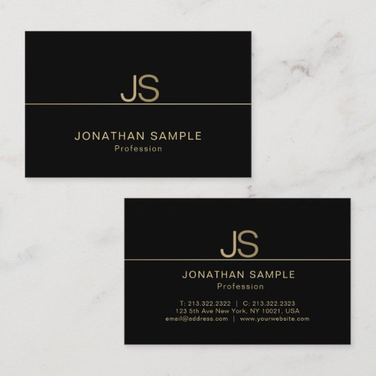 Aantrekkelijk Monogram Modern Elegant Zwart Goud L Visitekaartje (Voorkant / Achterkant)