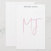 Aantrekkelijk Monogram Roze Wit Modern Minimalisti Briefpapier (Voorkant / Achterkant)