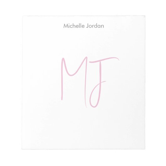 Aantrekkelijk Monogram Roze Wit Modern Minimalisti Notitieblok (Voorkant)