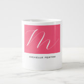 Aantrekkelijk Monogram Roze Wit Modern Plain Grote Koffiekop (Voorkant)