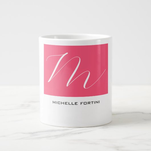 Aantrekkelijk Monogram Roze Wit Modern Plain Grote Koffiekop (Voorkant)