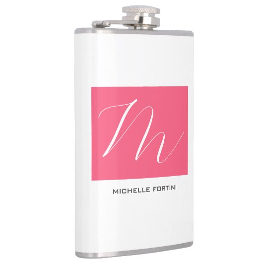 Aantrekkelijk Monogram Roze Wit Modern Plain Heupfles (Rechts)