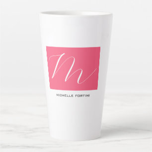 Aantrekkelijk Monogram Roze Wit Modern Plain Latte Mok