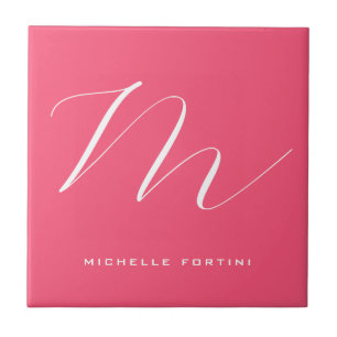 Aantrekkelijk Monogram Roze Wit Modern Plain Tegeltje
