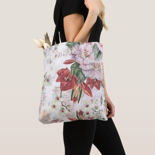 Aantrekkelijk monogram stoffig en luxe bogundy sch tote bag (Dichtbij)