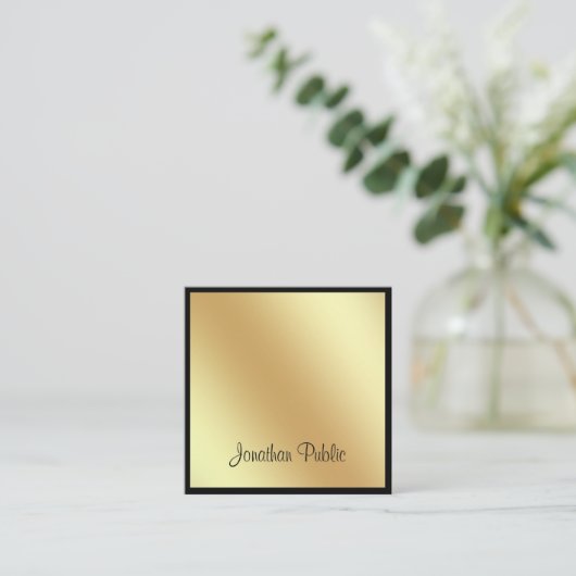 Aantrekkelijk vierkant script Glamor Black Gold Pl Vierkante Visitekaartje (Staand voorkant)