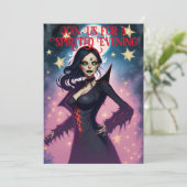 Aantrekkelijk Vrouw Vampier Halloween Party Kaart (Staand voorkant)