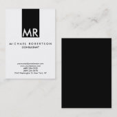 Aantrekkelijk zwart monogram wit helder visitekaartje (Voorkant / Achterkant)