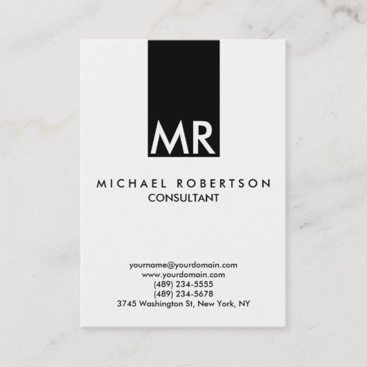 Aantrekkelijk zwart monogram wit helder visitekaartje (Voorkant)