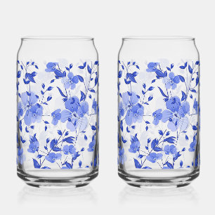 Aantrekkelijke blauwe bloemenprint kan glas set