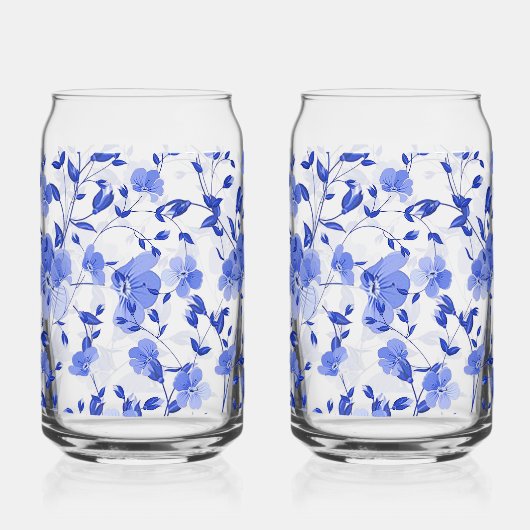 Aantrekkelijke blauwe bloemenprint kan glas set (Links)
