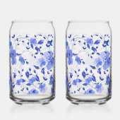 Aantrekkelijke blauwe bloemenprint kan glas set (Rechts)