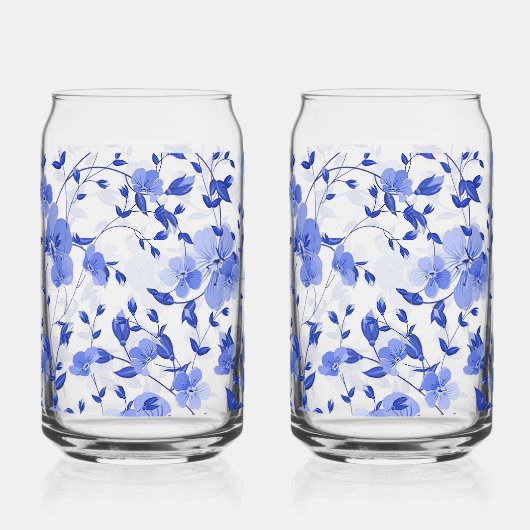 Aantrekkelijke blauwe bloemenprint kan glas set (Rechts)