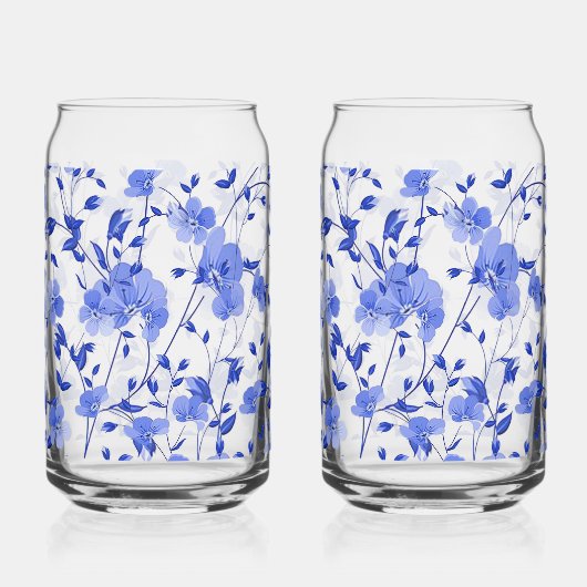 Aantrekkelijke blauwe bloemenprint kan glas set (Achterkant)