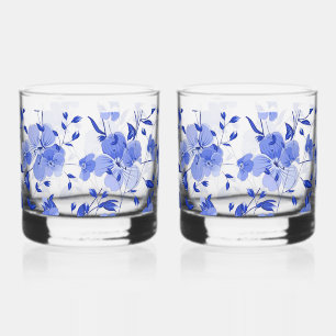 Aantrekkelijke Blauwe Bloemenprint Whiskey Glass S Whisky Glas