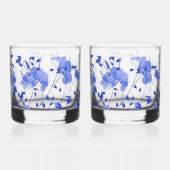 Aantrekkelijke Blauwe Bloemenprint Whiskey Glass S Whisky Glas (Achterkant)