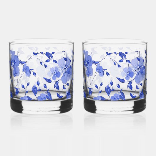 Aantrekkelijke Blauwe Bloemenprint Whiskey Glass S Whisky Glas (Rechts)