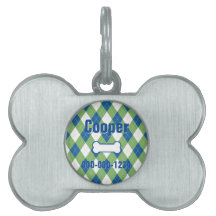 Aantrekkelijke Blauwe Groene Argyle Framed Pet ID 