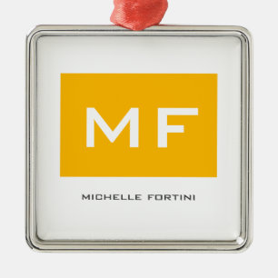 Aantrekkelijke geel-witte Jouw naam monogram Metalen Ornament