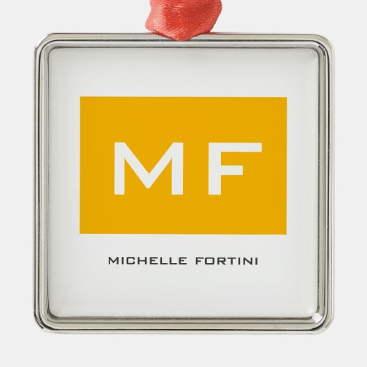 Aantrekkelijke geel-witte Jouw naam monogram Metalen Ornament (Voorkant)