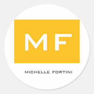 Aantrekkelijke geel-witte Jouw naam monogram Ronde Sticker