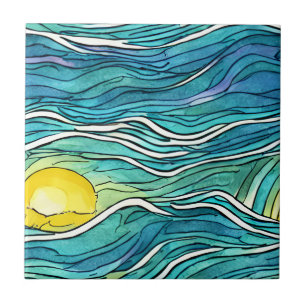 Aantrekkelijke hand ambacht Waterverf Blauwgroen N Tegeltje
