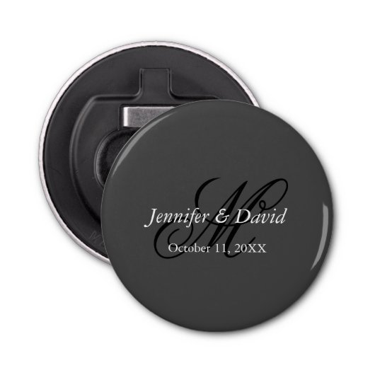 Aantrekkelijke kalligrafie Monogram bruiloft Button Flesopener (Voorkant)