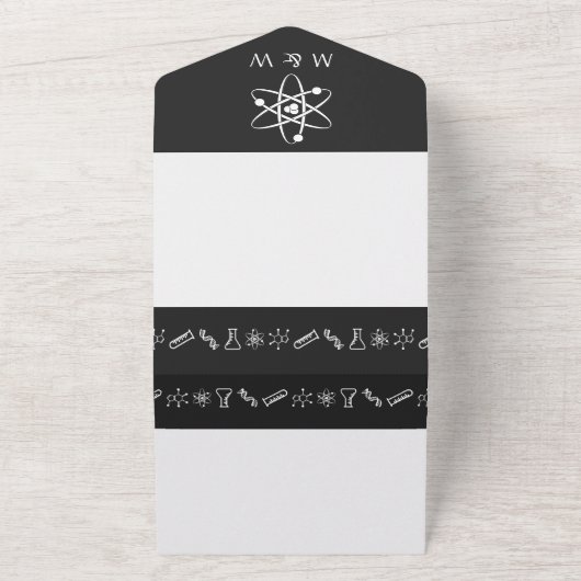 Aantrekkelijke krachten in zwart all in one uitnodiging (Buitenkant)