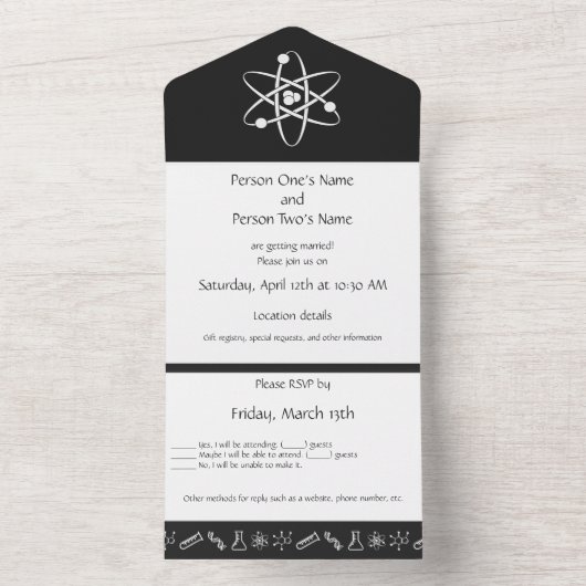 Aantrekkelijke krachten in zwart all in one uitnodiging (Binnen)