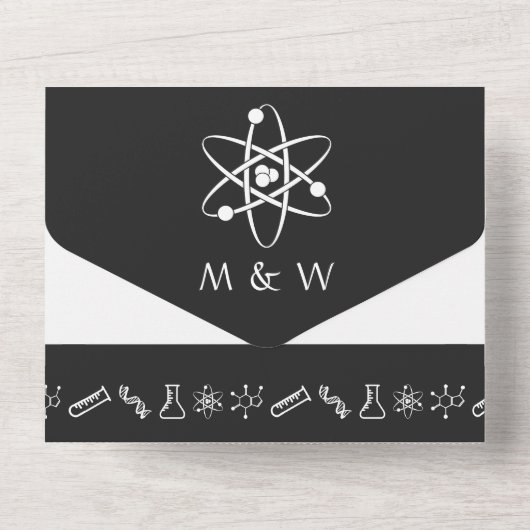 Aantrekkelijke krachten in zwart all in one uitnodiging (Achterkant)